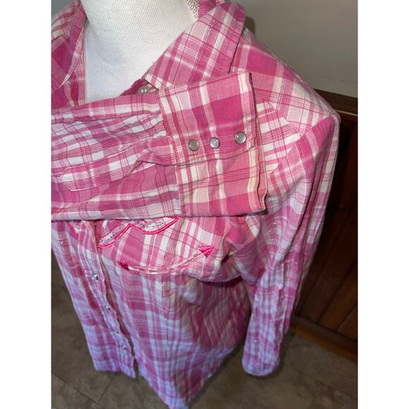 Womens Back in the Saddle Pink White Long Sleeve Button Down Shirt Size M‎ - Picture 6 of 10